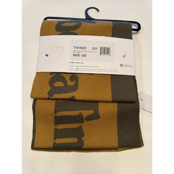 Timberland Men’s Logo Jacquard Scarf Hat Set brown NWT - Picture 2 of 7